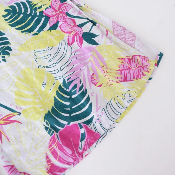 Nicole Miller White Pink Palm Leaf Print 55% Linen Wide Leg Romper M - Picture 6 of 11